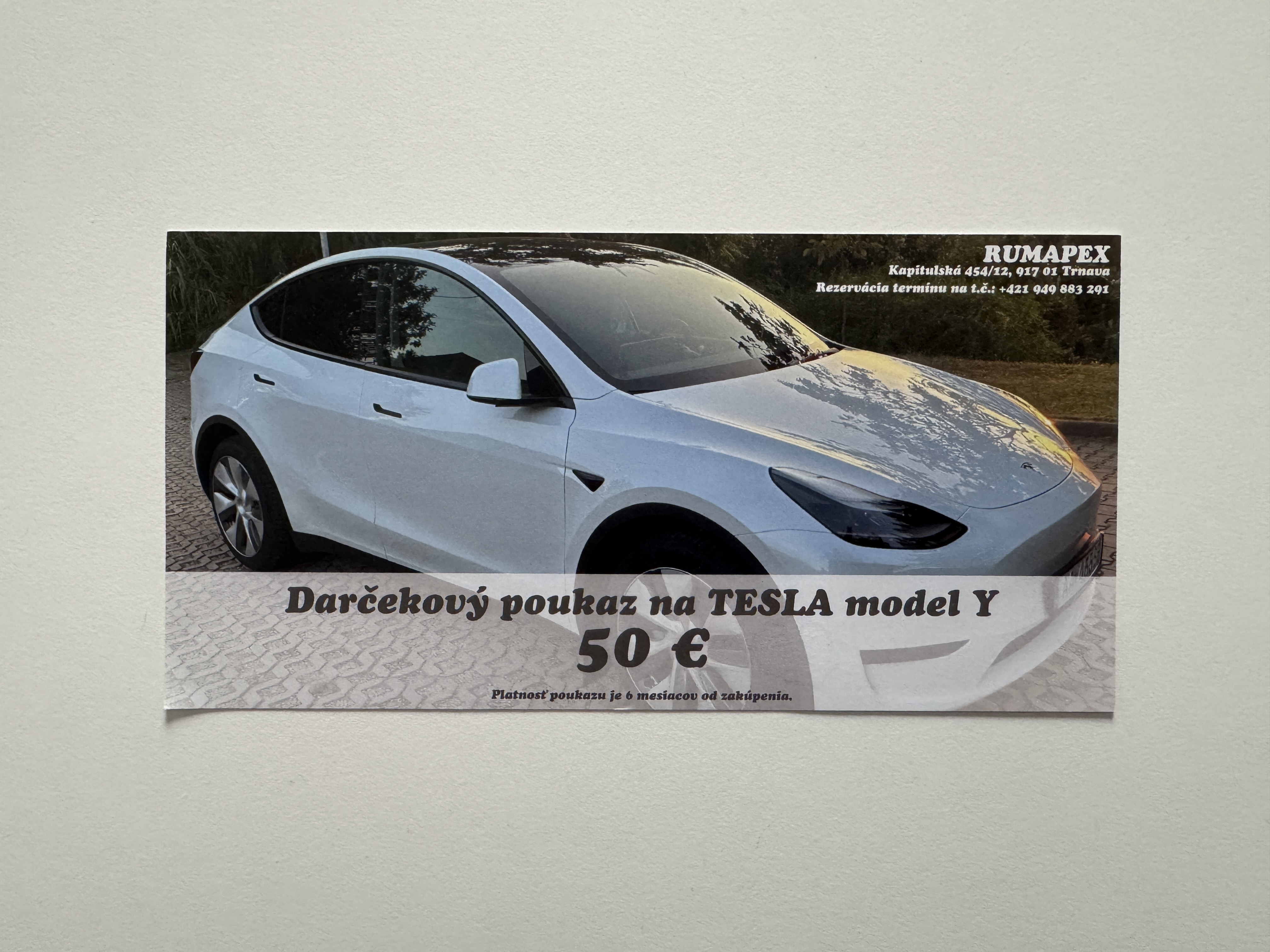 Darčeková poukážka na Tesla model Y - 50€
