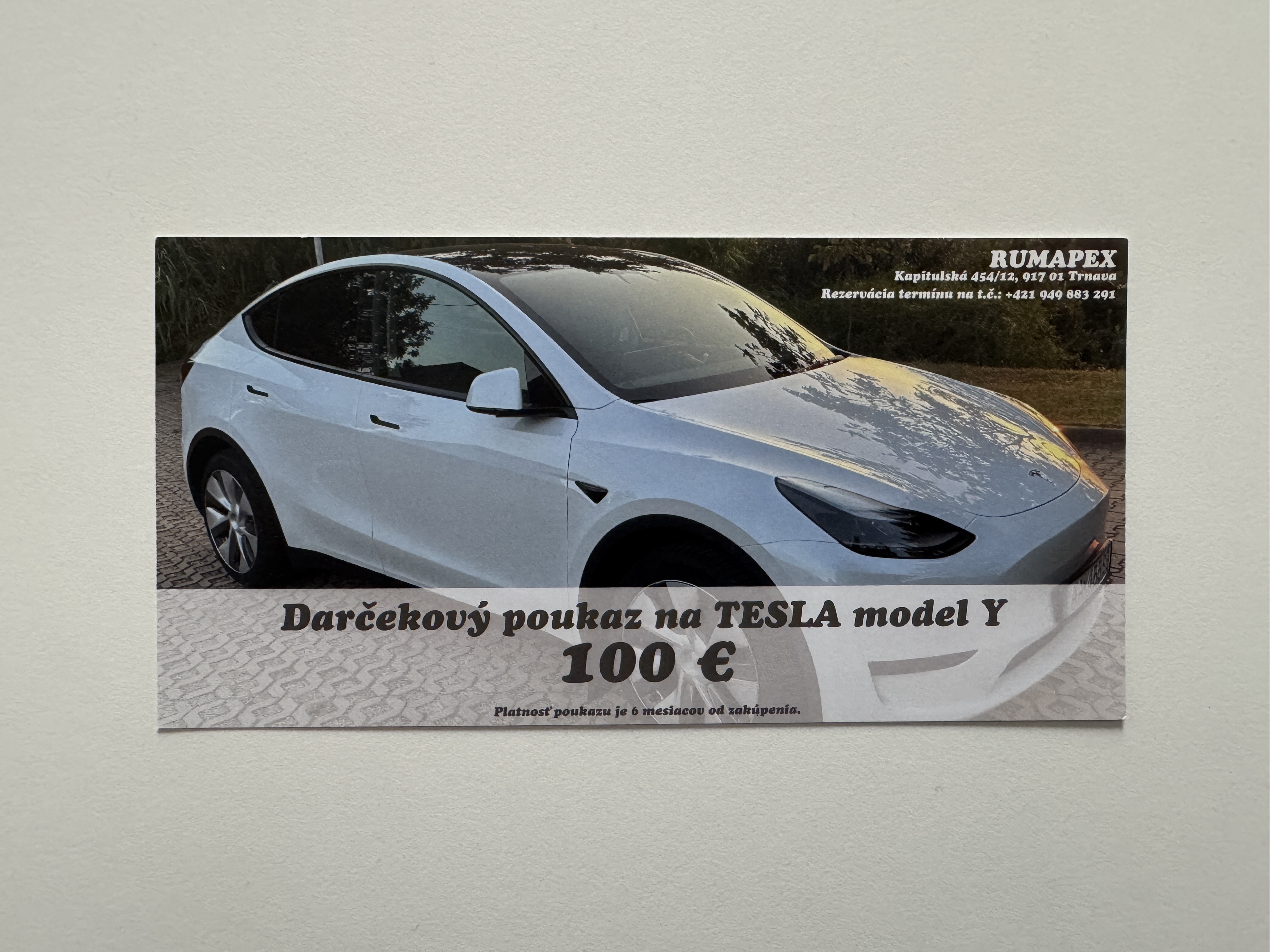 Darčeková poukážka na Tesla model Y - 100€