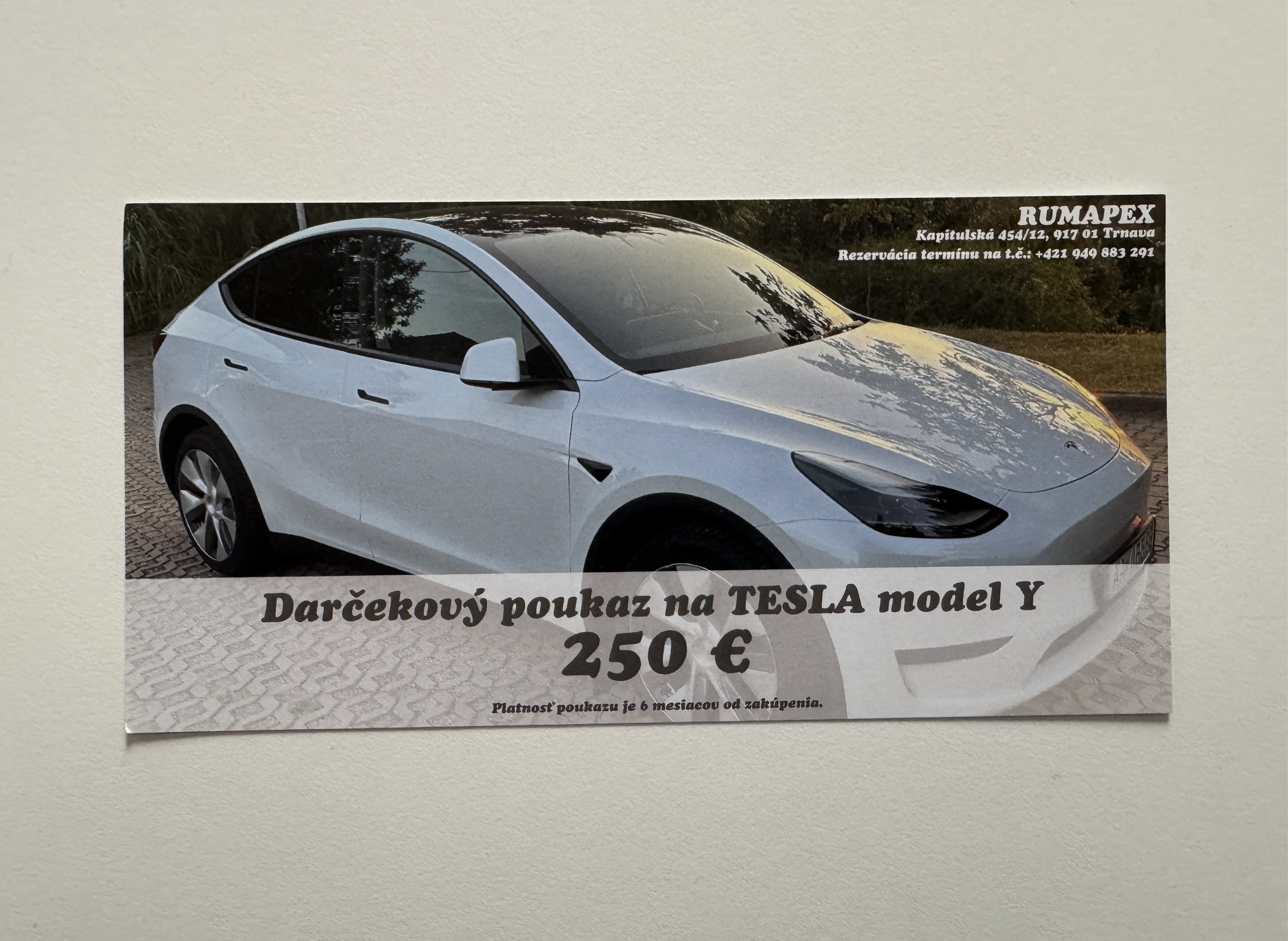 Darčeková poukážka na Tesla model Y - 250€
